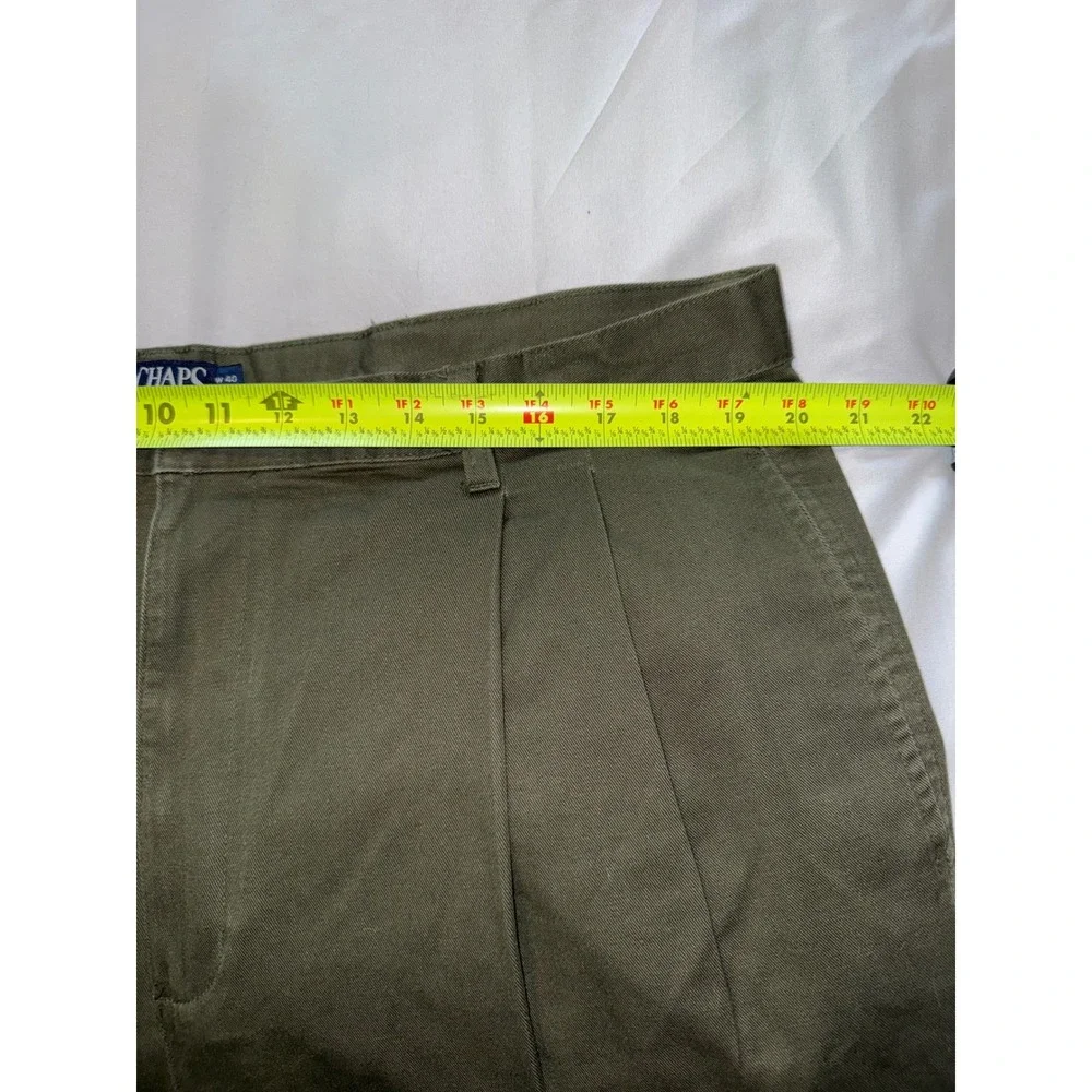Chaps Ralph Lauren Mens 40x34 Pleated Chino Pants Olive Green Cuffed Trousers
